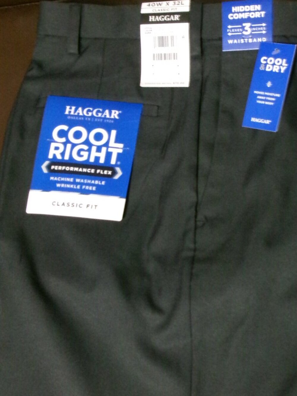 NWT Haggar Dark Gray Cool Right 40 x 32 Expandable Waist Pants